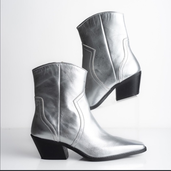Zara Metallic Leather Ankle Boots - Picture 2 of 2